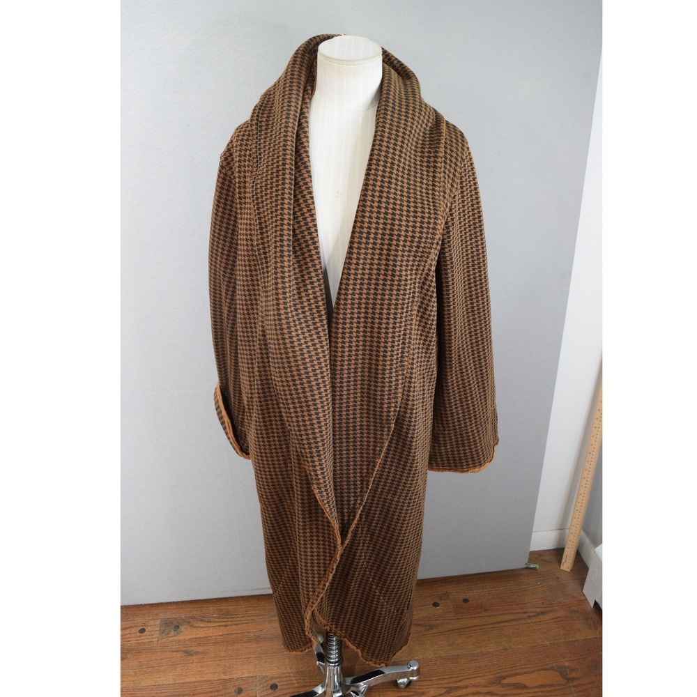 Bryn Walker Duster XS Brown Houndstooth Bamboo Cotton Waterfall Jacket Women